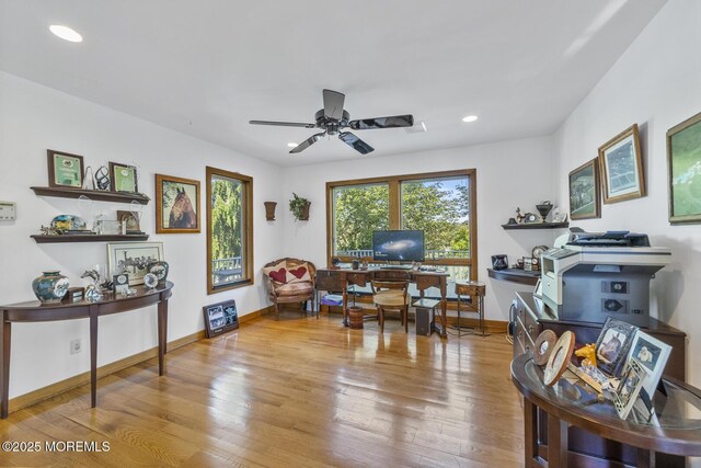 18 Schoolhouse Rd, Cream Ridge, NJ 08514 - home office with baseboards, ceiling fan, recessed lighting, and hardwood / wood-style floors