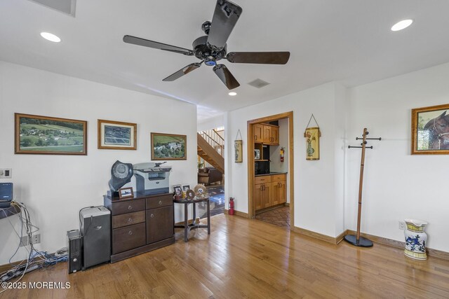 18 Schoolhouse Rd, Cream Ridge, NJ 08514 - home office featuring ceiling fan, recessed lighting, wood finished floors, and visible vents