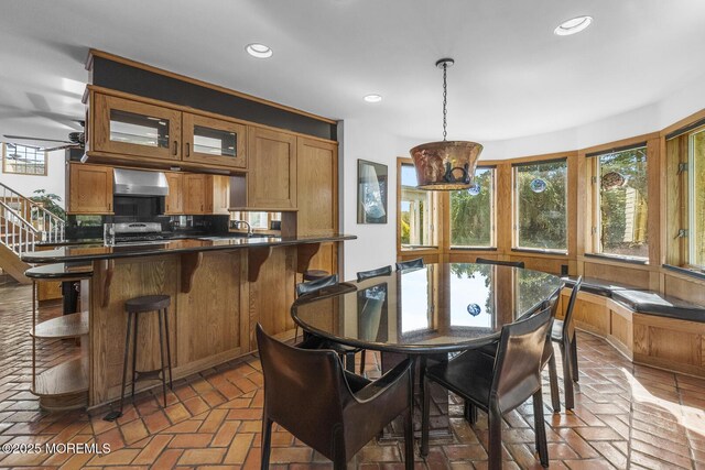 18 Schoolhouse Rd, Cream Ridge, NJ 08514 - dining space with recessed lighting and brick floor