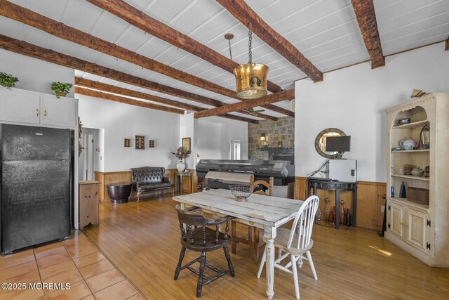 18 Schoolhouse Rd, Cream Ridge, NJ 08514 - dining space featuring beam ceiling, light wood-style flooring, and a wainscoted wall