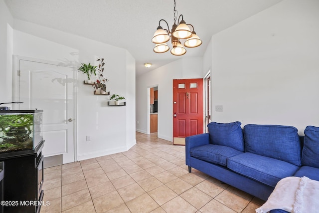 604 Gaitway Ct, Freehold, NJ 07728 - living room featuring baseboards, a notable chandelier, and light tile patterned floors