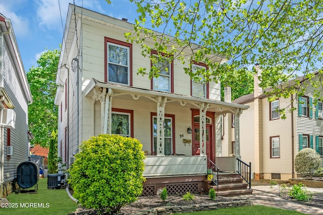 24 Monmouth Ave, Freehold, NJ 07728 - italianate home with covered porch and central AC unit