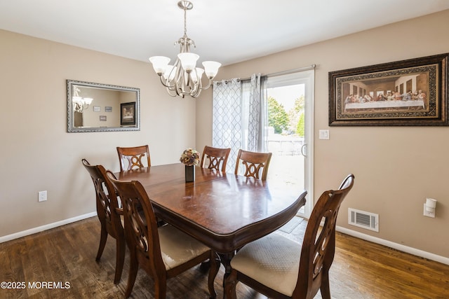 303 Savannah Rd, Toms River, NJ 08757 - dining space featuring baseboards, visible vents, an inviting chandelier, and dark wood-type flooring