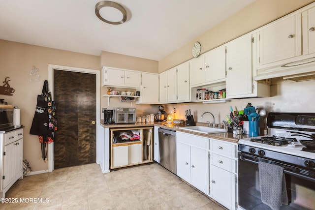 303 Savannah Rd, Toms River, NJ 08757 - kitchen featuring white cabinets, open shelves, a sink, gas range, and stainless steel dishwasher
