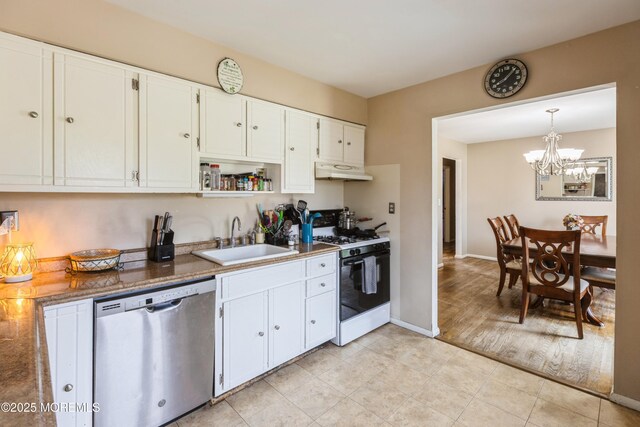 303 Savannah Rd, Toms River, NJ 08757 - kitchen with dishwasher, a sink, gas stove, white cabinets, and under cabinet range hood