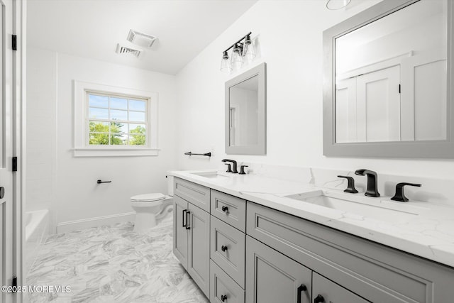 440 Ellisdale Rd, Chesterfield, NJ 08515 - full bath featuring double vanity, toilet, visible vents, and a sink
