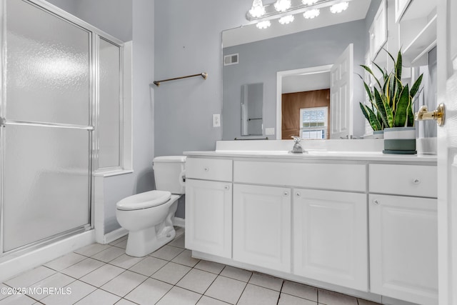 21 Edgeworth Cir, Manchester, NJ 08759 - bathroom with visible vents, tile patterned flooring, vanity, toilet, and a stall shower