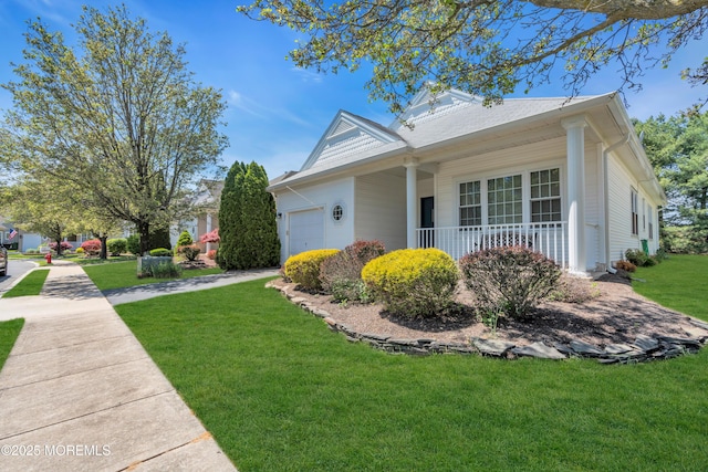 21 Edgeworth Cir, Manchester, NJ 08759 - view of property exterior with a lawn, an attached garage, and a porch