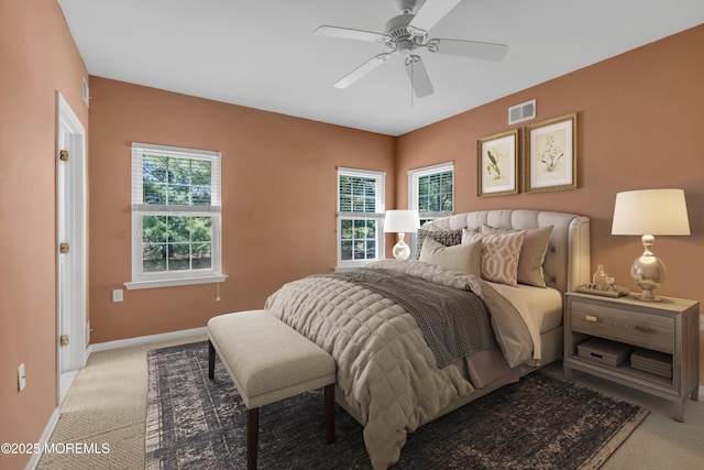21 Edgeworth Cir, Manchester, NJ 08759 - bedroom with visible vents, baseboards, ceiling fan, and light carpet