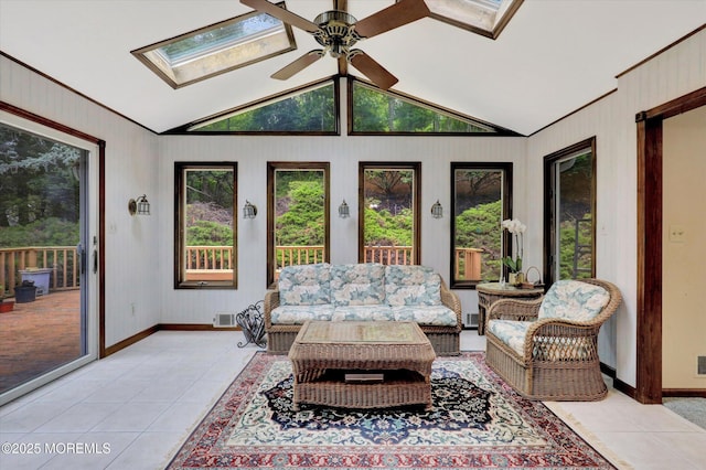 9 Berkshire Ct, Holmdel, NJ 07733 - sunroom / solarium with a skylight, tile patterned flooring, vaulted ceiling, and baseboards