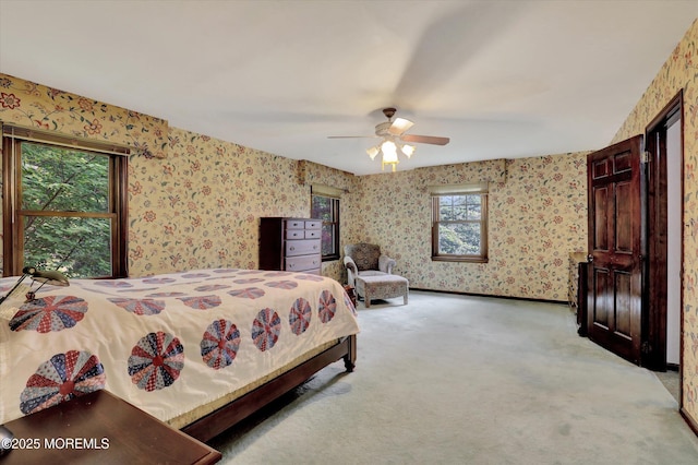 9 Berkshire Ct, Holmdel, NJ 07733 - bedroom featuring wallpapered walls, light colored carpet, and ceiling fan