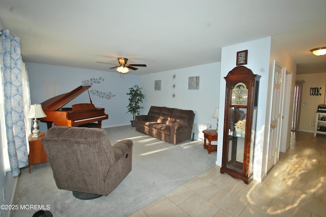 711 Edmunds Ave, Union Beach, NJ 07735 - living room with ceiling fan, light tile patterned flooring, and light carpet