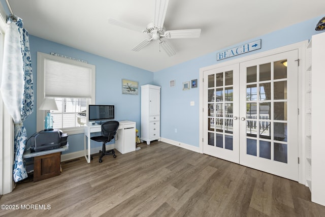 305 W 18th St, Ship Bottom, NJ 08008 - office with french doors, wood finished floors, ceiling fan, and baseboards