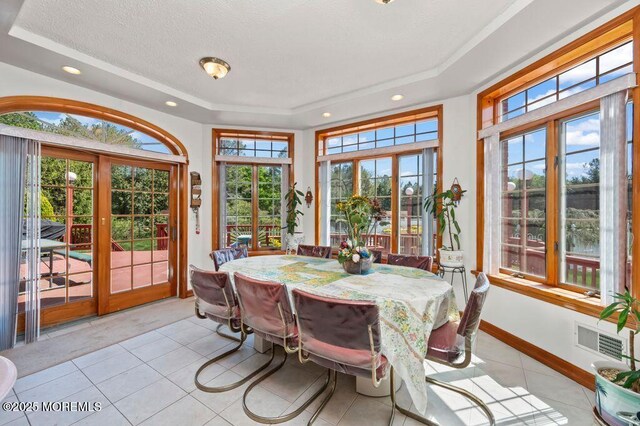 8 Tiberon Dr, Holmdel, NJ 07733 - dining room with visible vents, recessed lighting, light tile patterned floors, a raised ceiling, and baseboards