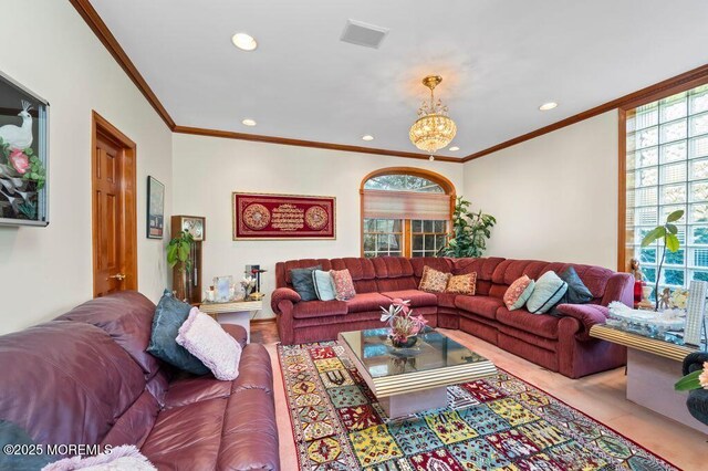 8 Tiberon Dr, Holmdel, NJ 07733 - living area featuring ornamental molding, a wealth of natural light, and recessed lighting