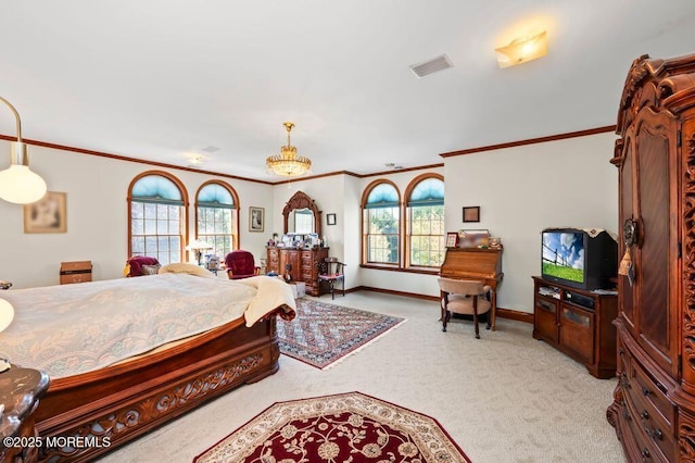 8 Tiberon Dr, Holmdel, NJ 07733 - carpeted bedroom featuring ornamental molding, baseboards, visible vents, and multiple windows
