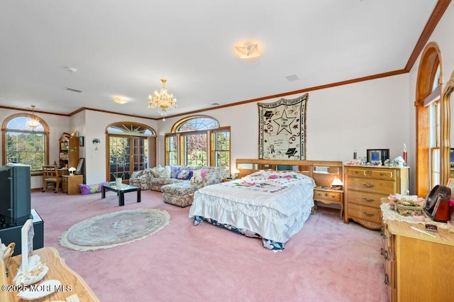 8 Tiberon Dr, Holmdel, NJ 07733 - bedroom featuring an inviting chandelier, light carpet, and crown molding
