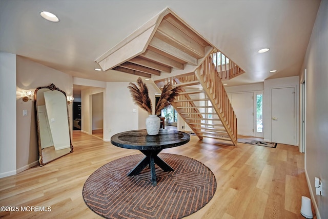 15 Evan Dr, Morganville, NJ 07751 - foyer entrance with stairway, healthy amount of natural light, light wood-style floors, recessed lighting, and baseboards