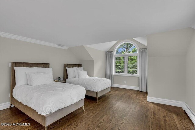 1570 Beaver Hollow Dr, Toms River, NJ 08755 - bedroom with baseboards, baseboard heating, lofted ceiling, and wood finished floors