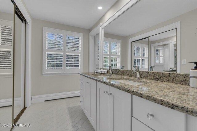 1570 Beaver Hollow Dr, Toms River, NJ 08755 - bathroom featuring baseboards, recessed lighting, tile patterned flooring, and vanity