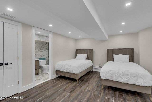 1570 Beaver Hollow Dr, Toms River, NJ 08755 - bedroom with recessed lighting, visible vents, wood finished floors, and ensuite bath