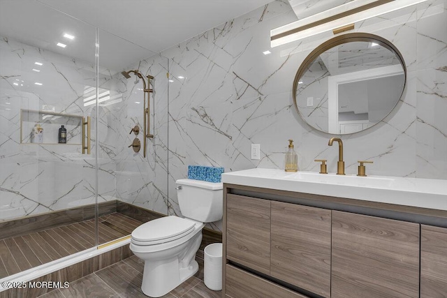 1570 Beaver Hollow Dr, Toms River, NJ 08755 - full bathroom with toilet, tile walls, a marble finish shower, and vanity