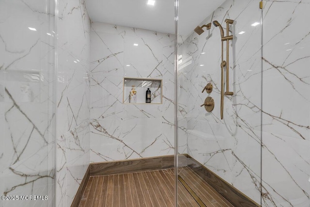 1570 Beaver Hollow Dr, Toms River, NJ 08755 - full bath featuring a marble finish shower and hardwood / wood-style floors