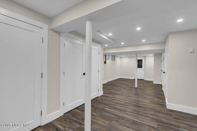 1570 Beaver Hollow Dr, Toms River, NJ 08755 - finished basement with recessed lighting, baseboards, and dark wood-style floors