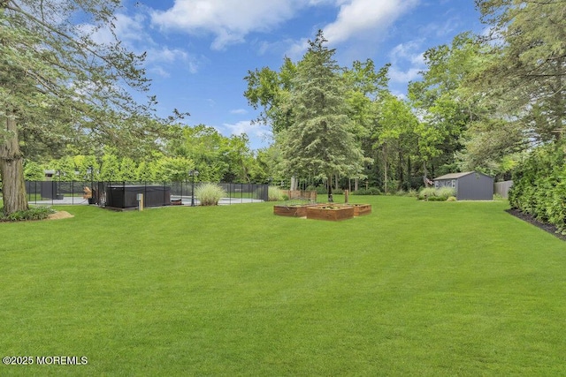 1570 Beaver Hollow Dr, Toms River, NJ 08755 - view of yard with fence, an outdoor structure, and a storage shed
