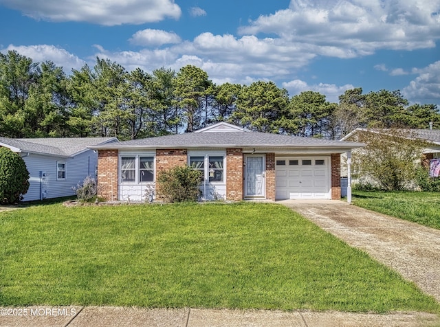 3 Tudor Ct, Brick, NJ 08723 - ranch-style house featuring a garage, driveway, a front lawn, and brick siding