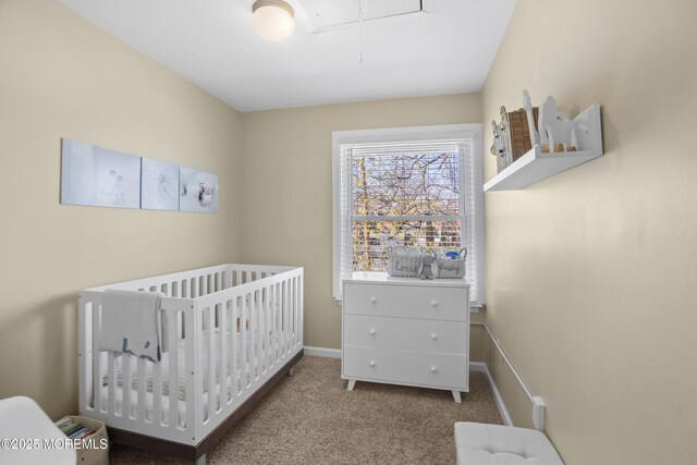 162 Tudor Ct, Lakewood, NJ 08701 - carpeted bedroom featuring baseboards, a crib, and attic access