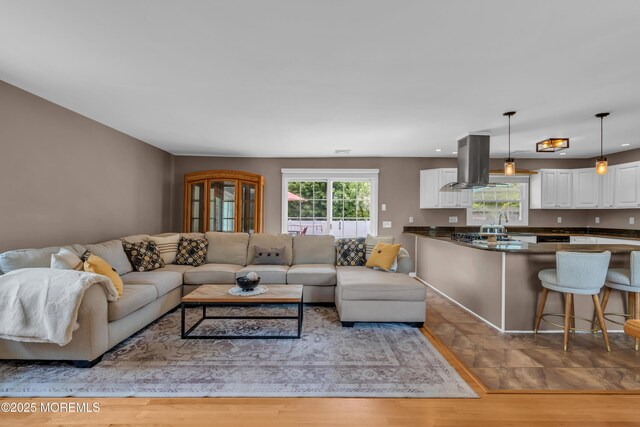 living room with recessed lighting