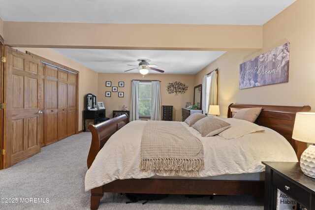bedroom featuring carpet floors and ceiling fan