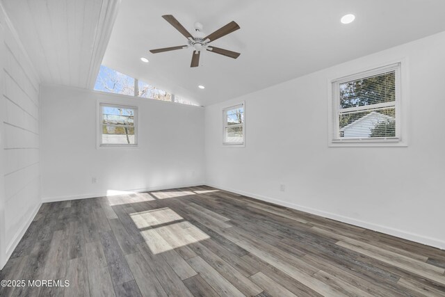 191 State Route 35, Red Bank, NJ 07701 - unfurnished room with ceiling fan, vaulted ceiling, wood finished floors, baseboards, and recessed lighting