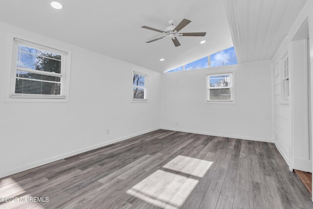 191 State Route 35, Red Bank, NJ 07701 - spare room featuring a ceiling fan, wood finished floors, baseboards, lofted ceiling, and recessed lighting