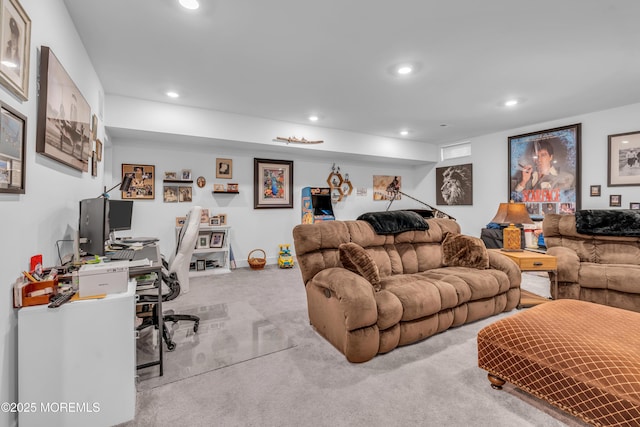 living room featuring carpet floors and recessed lighting