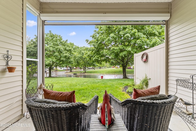 exterior space featuring a water view