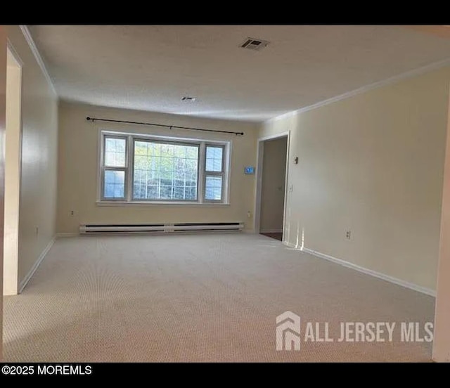 655 Yale Way Unit A, Monroe, NJ 08831 - empty room with ornamental molding, a baseboard radiator, carpet floors, and baseboards