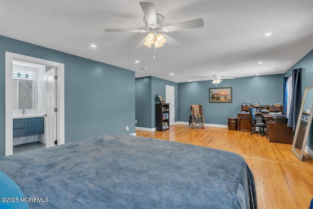 115 Phalanx Rd, Colts Neck, NJ 07722 - bedroom with baseboards, a ceiling fan, recessed lighting, and wood finished floors