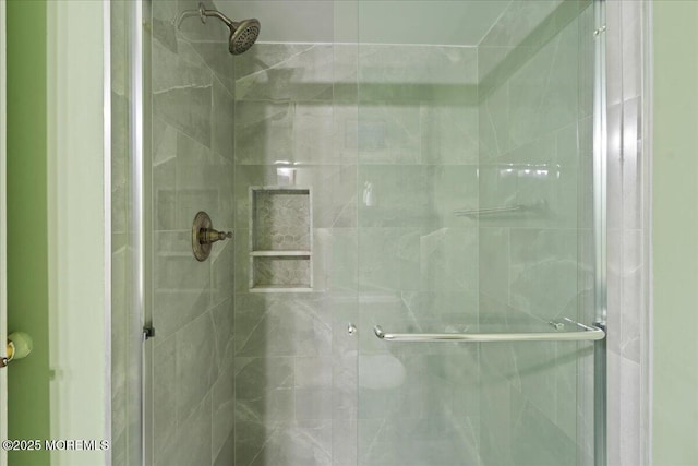 bathroom with a shower stall