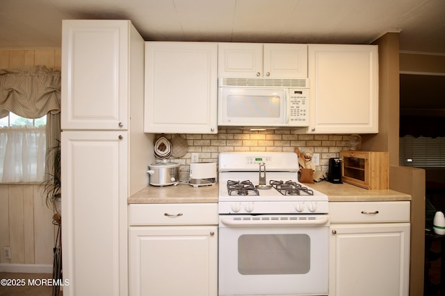 155 Wren Way, Freehold, NJ 07728 - kitchen with white appliances, light countertops, white cabinetry, and decorative backsplash