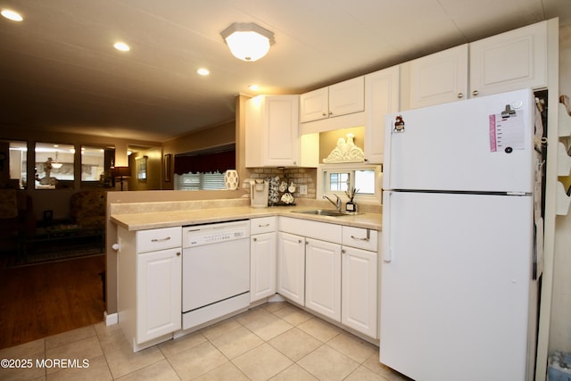 155 Wren Way, Freehold, NJ 07728 - kitchen with white appliances, a sink, recessed lighting, light countertops, and white cabinets