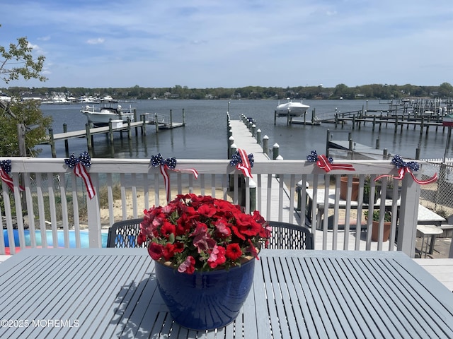 dock area featuring a water view