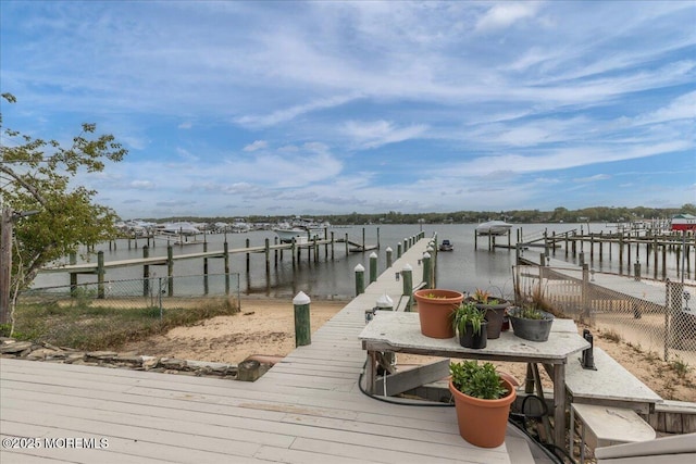 dock area featuring a water view
