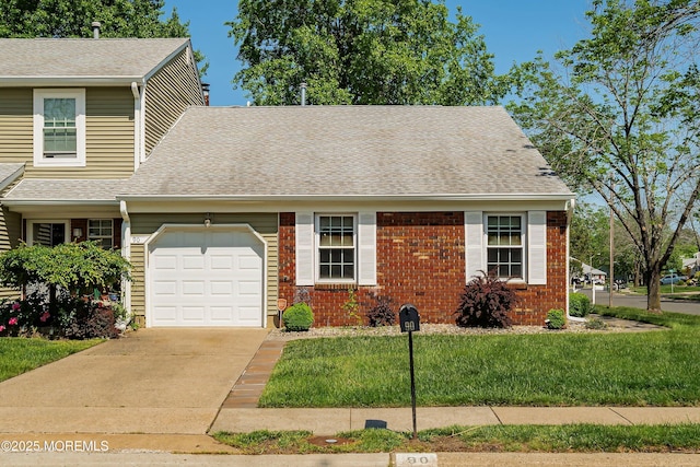 90 Oak Ln, Eatontown, NJ 07724 - view of front of house with a garage, a front lawn, a shingled roof, and concrete driveway