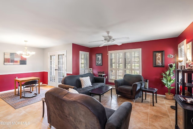 436A New Castle Ct, Manchester, NJ 08759 - living room with light tile patterned floors, baseboards, french doors, and a wealth of natural light