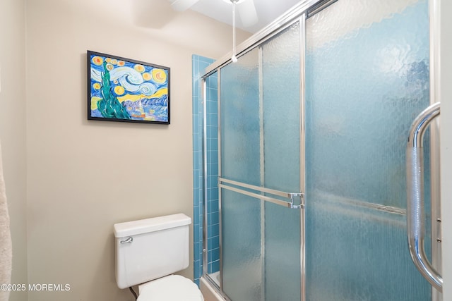 436A New Castle Ct, Manchester, NJ 08759 - full bathroom featuring an enclosed shower, a ceiling fan, and toilet
