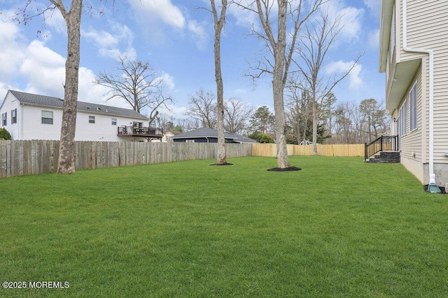 view of yard with a fenced backyard