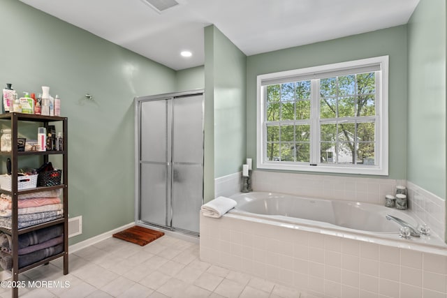 649 Toms River Rd, Jackson, NJ 08527 - bathroom featuring a bath, a shower stall, and tile patterned floors