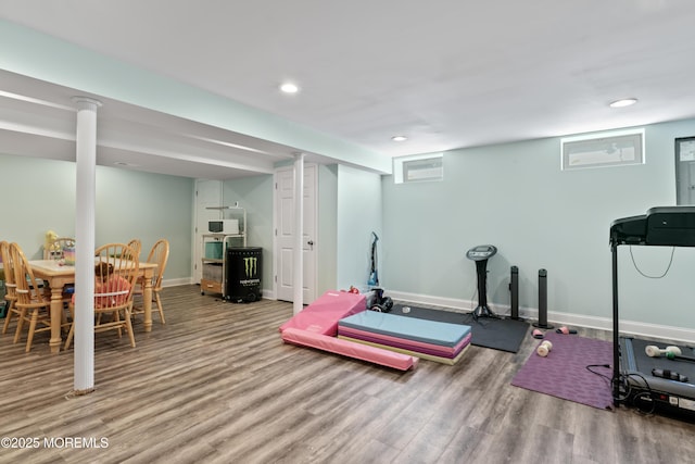 649 Toms River Rd, Jackson, NJ 08527 - workout area featuring wood finished floors, baseboards, and recessed lighting